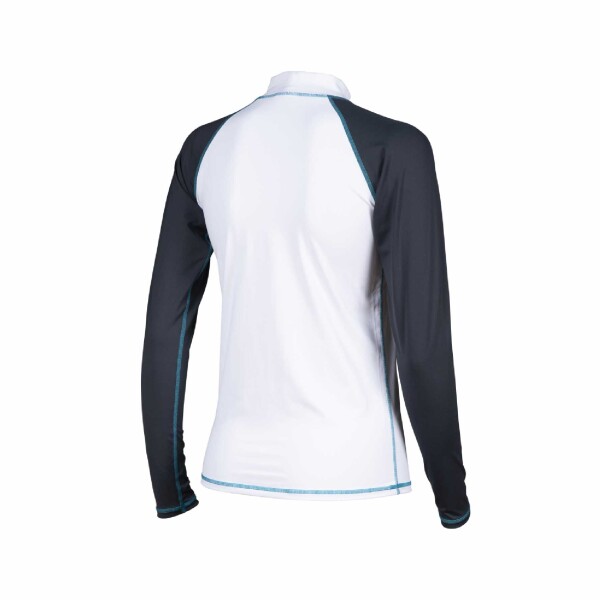 Remera UV +40 Para Mujer Arena con innovador poliéster elástico Women's Long Sleeve Rash Vest Blanco y Azul