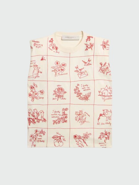 Golden Goose - Remera sin mangas envejecida con bordado rojo Estampado