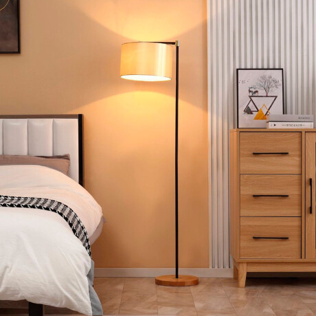 Lámpara De Pie Pantalla Seda Estructura Metal Elegante Negro