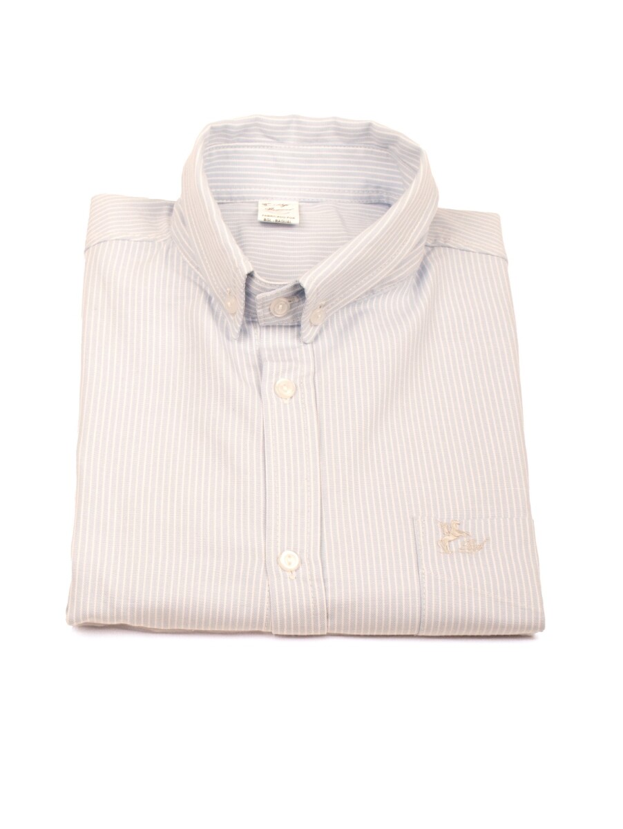 Camisa Caballero - celeste con rayas blancas 