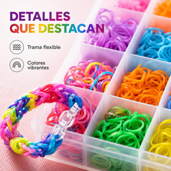 Set Manualidades Pulseras Gomitas Caja X 14500 + Accesorios Set Manualidades Pulseras Gomitas Caja X 14500 + Accesorios