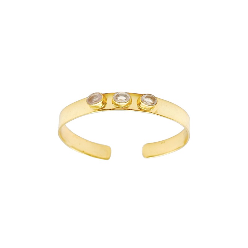Brazalete Jaipur-Plata Rodinada con micra oro 18k-Piedra Cuarzo rosa-BR2005 Conpiedra