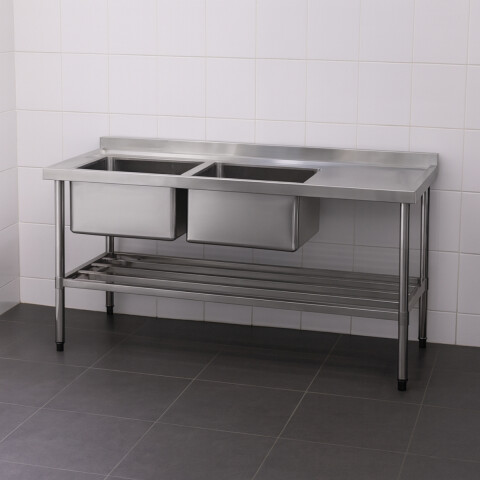Mesada de Lavado 2 Piletas y Secador 50x40x30 cm Acero Inoxidable Mesada de Lavado 2 Piletas y Secador 50x40x30 cm Acero Inoxidable