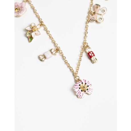 Collar Corto Multicharms Flores Dorado