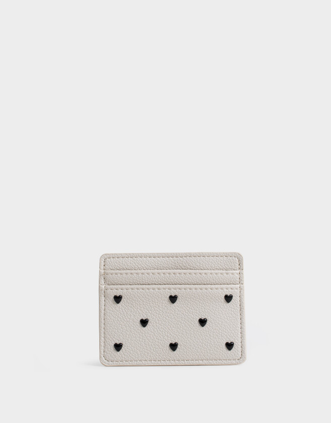 Tarjeteros Tarjetero Con Tachas Corazón - Blanco Crudo