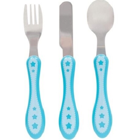 Cuchara, tenedor y cuchillo metal azul