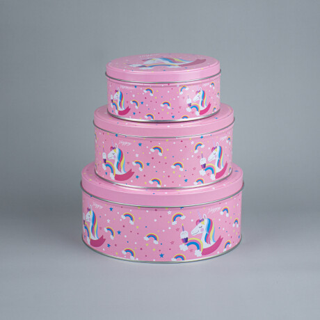 Set x3 latas redondas Unicornio fondo rosado Sc