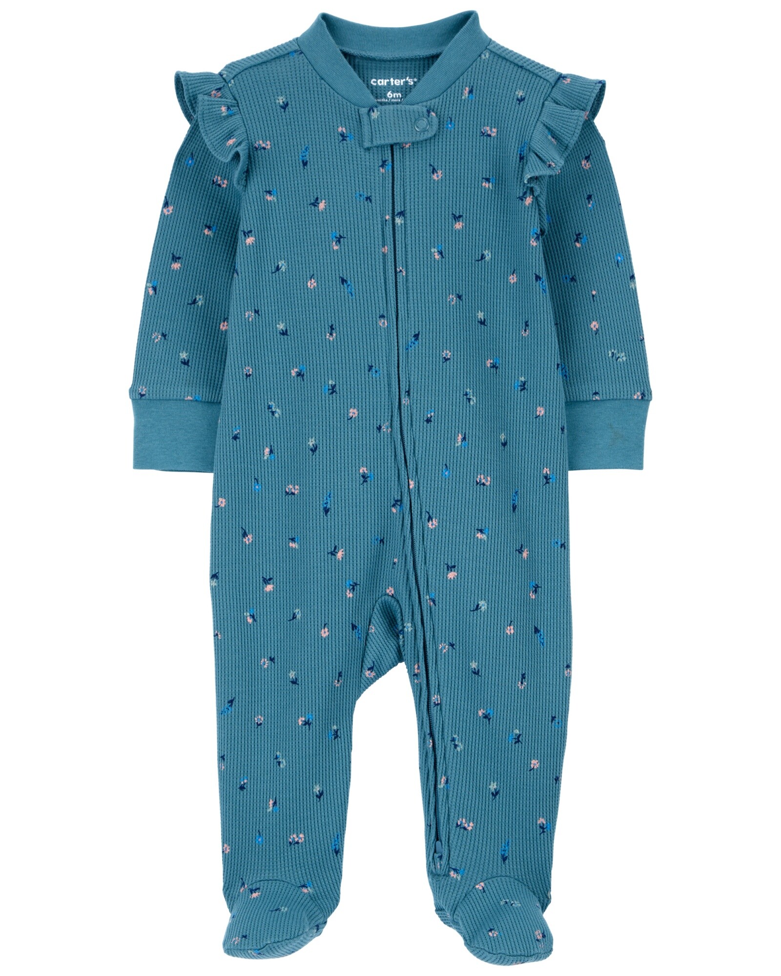 Pijama uno pieza de algodón térmico, con pie, diseño floral Sin color