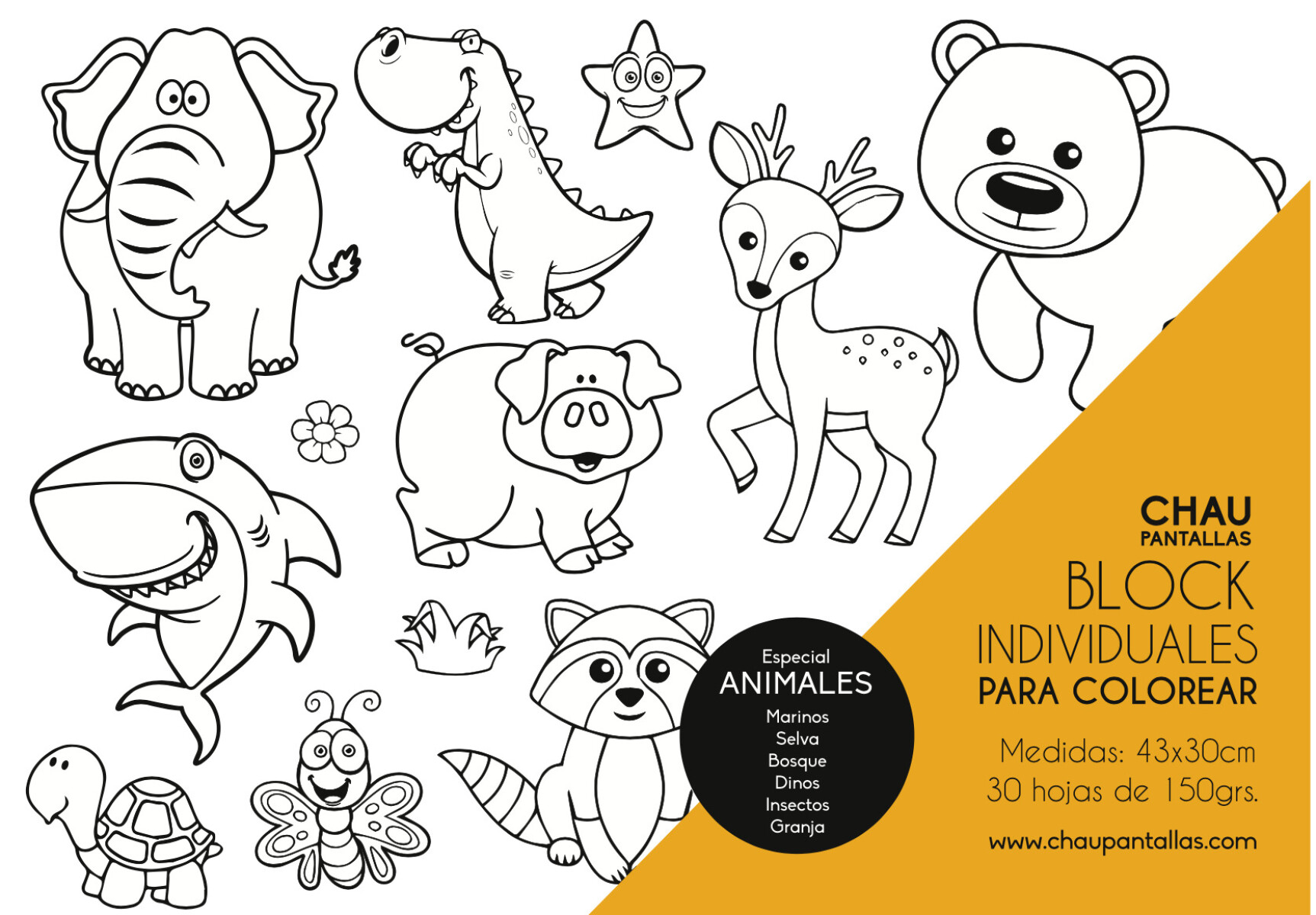 Block Chau Pantallas para Colorear - ANIMALES 