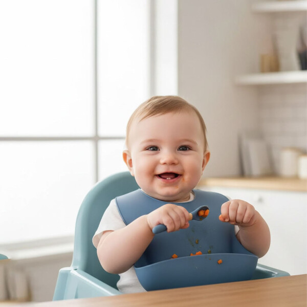 Set Alimentación Bebé Platos Silicona Libre Bpa 10 Piezas Color Azul