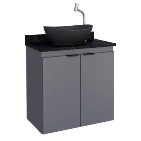 Mueble de baño suspendido Aster gris 60 cm con mesada granito sin bacha Mueble De Baño Suspendido Aster Gris 60 Cm Con Mesada Granito Sin Bacha