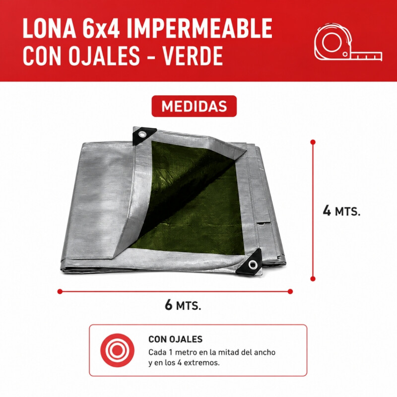 Lona 6x4 Impermeable con ojales VERDE