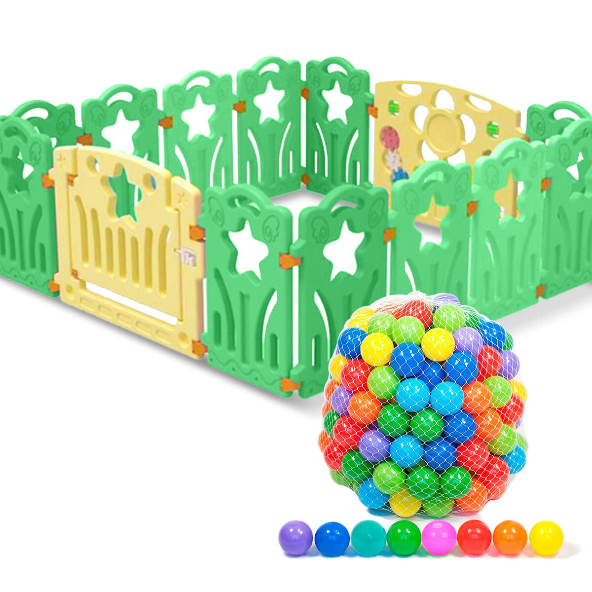 Corral para juegos + Alfombra de gateo + Pelotas multicolor – Pekeñosec