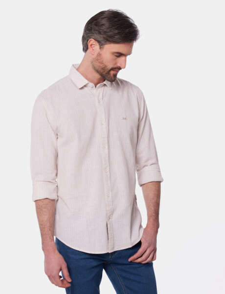 CAMISA DE LINO RAYADA Beige