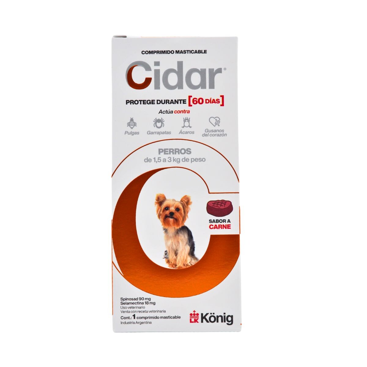 CIDAR PERROS PASTILLA ANTIPULGAS Y ANTIGARRAPATAS KONIG - 1.5 A 3 KG 