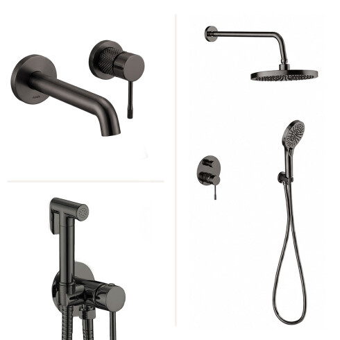 JUEGO DE GRIFERIA SIGNATURE GUNMETAL CON DUCHA HIGIENICA GRAFITO-GUNMETAL