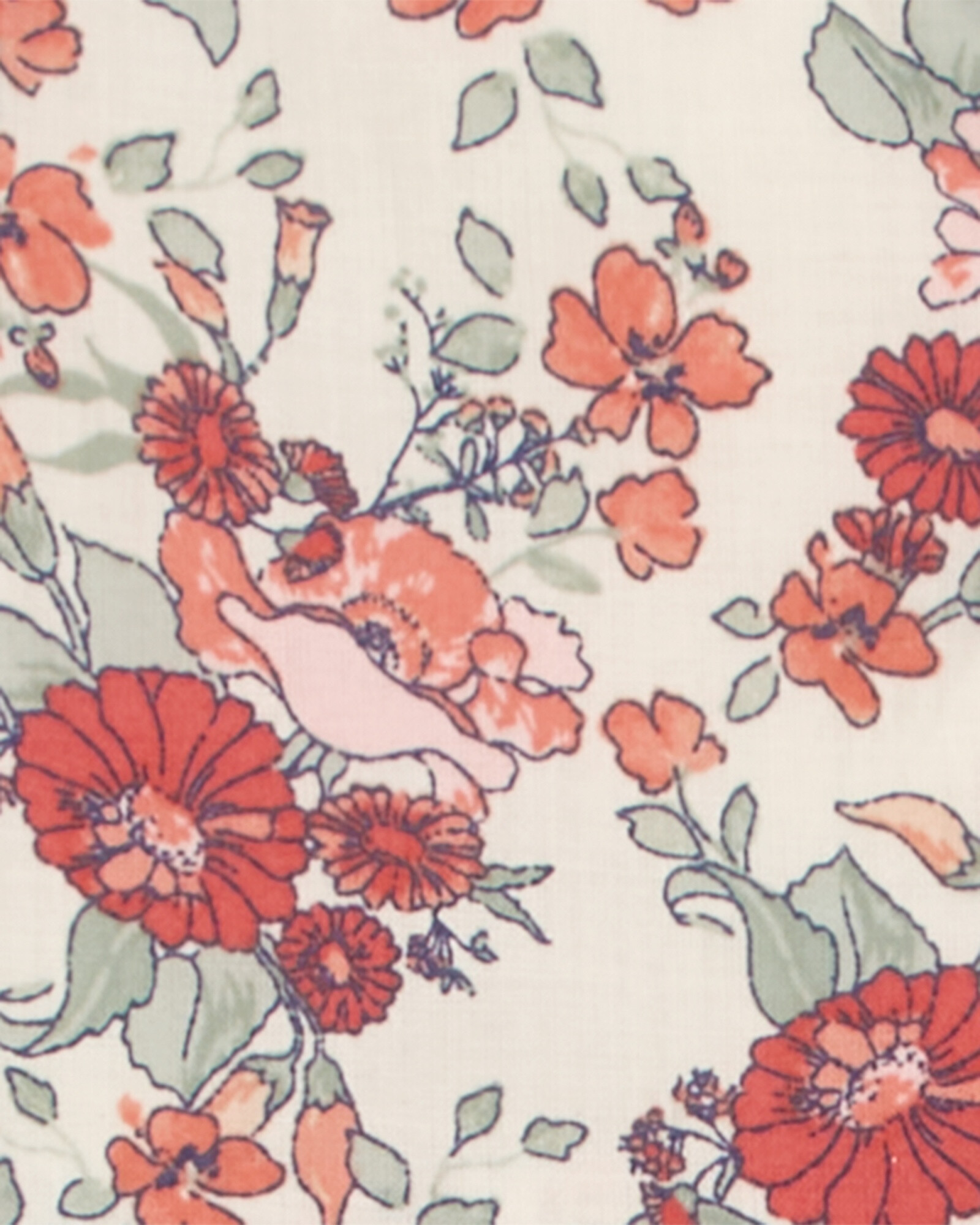 Vestido de algodón, manga arga, diseño floral Sin color