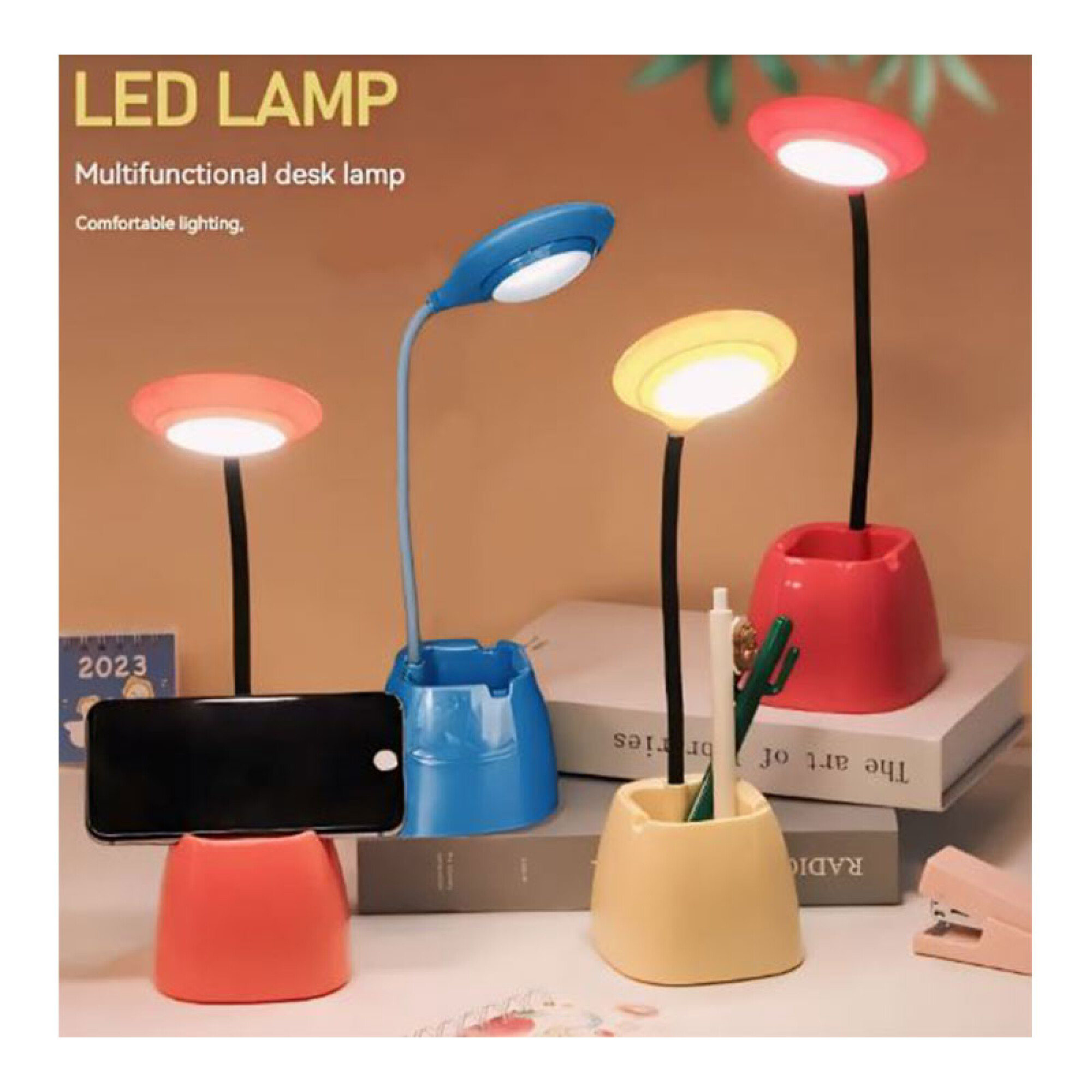Lámpara led de escritorio c/ portalápiz y portacelular Lámpara