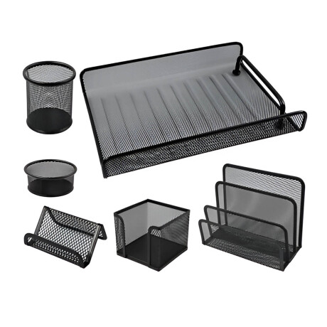 Set Escritorio X6 Pzs Portalápices Organizador Metal Negro