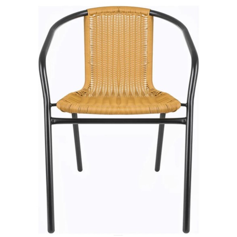 Silla exterior de metal y ratán PVC con apoyabrazos beige Silla exterior de metal y ratán PVC con apoyabrazos beige