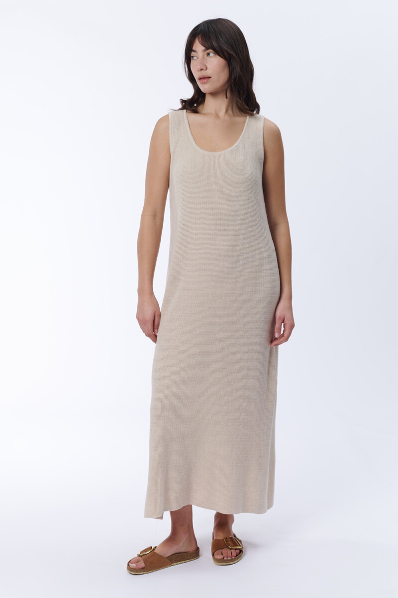 Vestido largo sin manga tejido Crudo