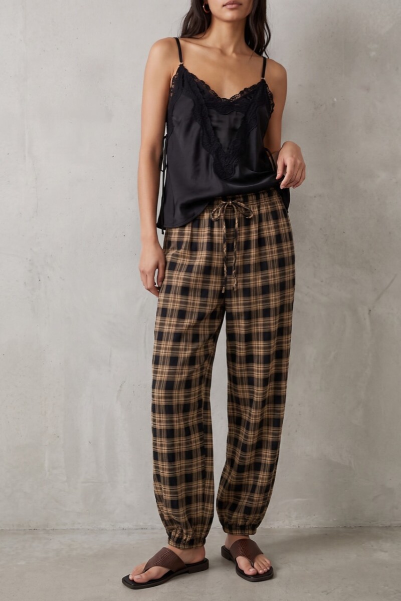 Pantalon A Cuadros Negro