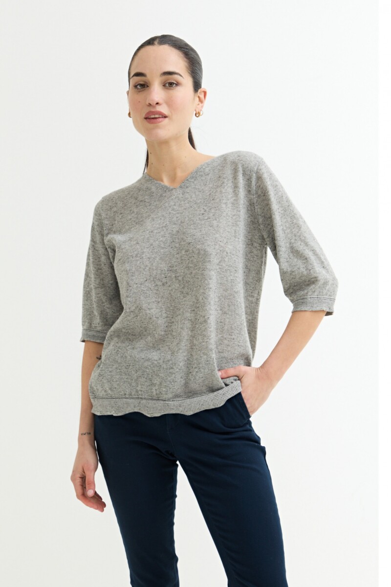 Sweater manga 3/4 cuello V - Gris 