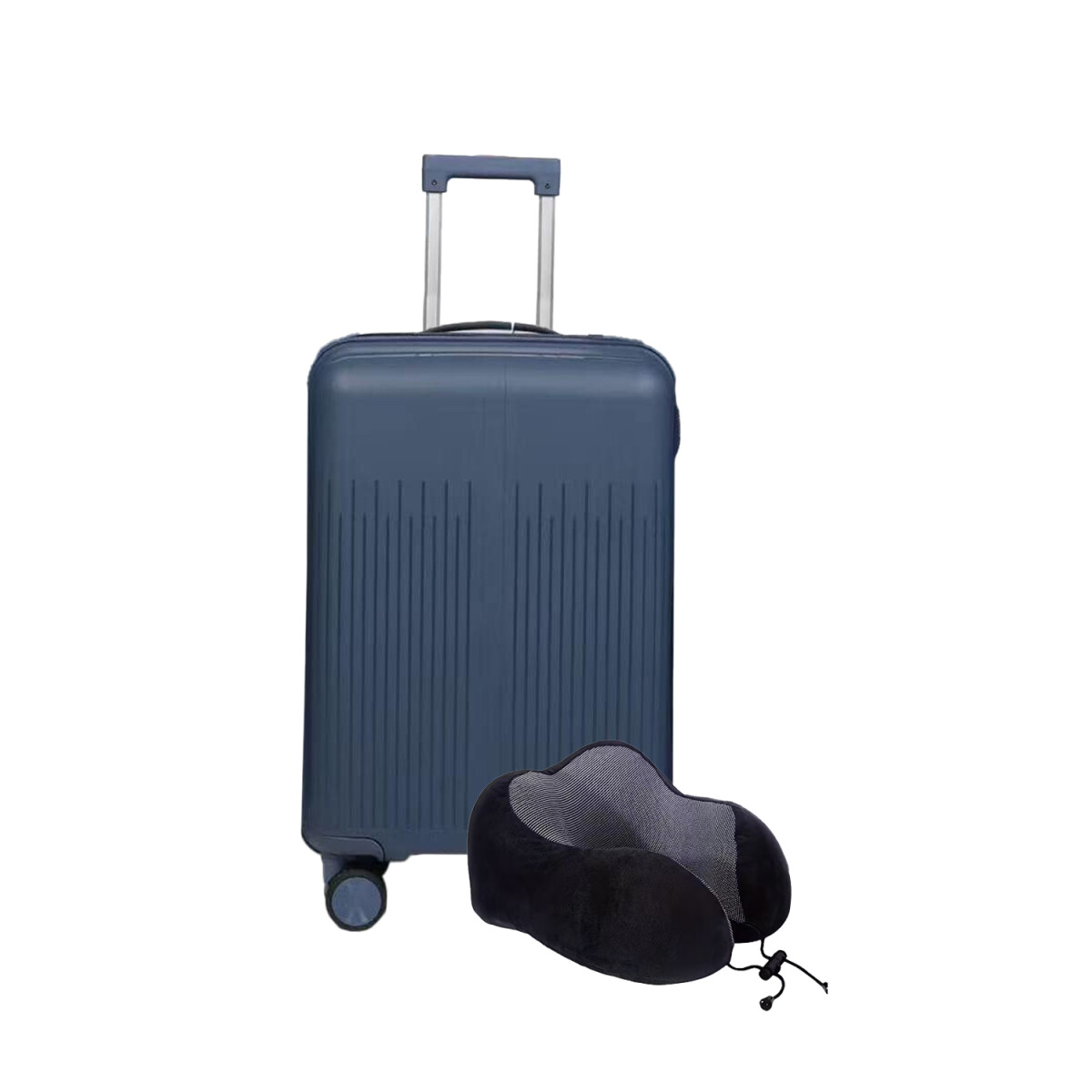 Set Valija Grande Rigida + Almohadón Cervical Memoria Negro - Azul 