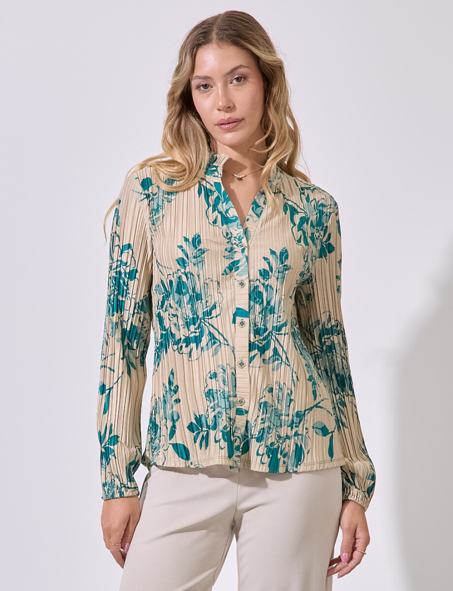 Blusa Plisada Print - Multi/verde 