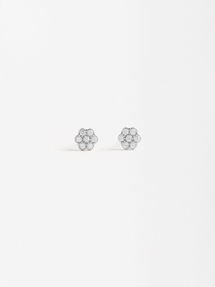 Pendientes Flor Con Circonitas - Plata De Ley 925 plateado