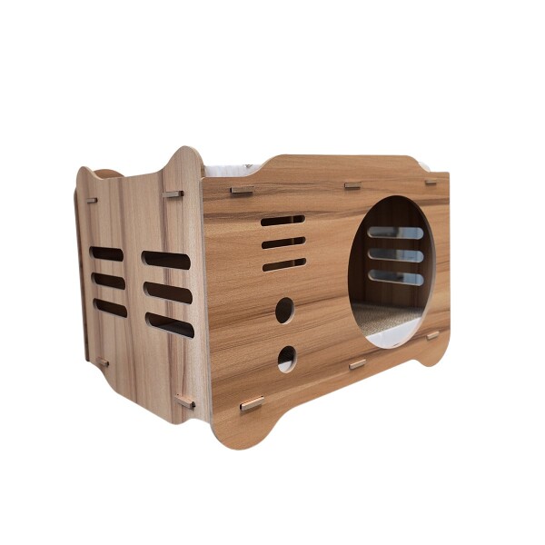 Casa Gatos Cama Cucha Cueva Madera MDF Corrugado Rascador Variante Color Madera