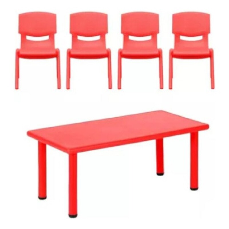 Pack mesa infantil Lumax rectangular + 4 sillas Rojo