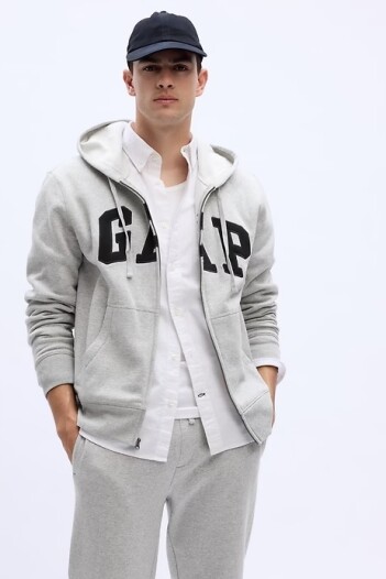 Buzo Canguro Con Cierre Logo Gap Hombre Light Heather Grey