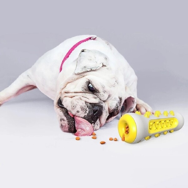 Juguete Dental Hueso Dispensador Comida Perro Anti Sarro Color Variante Blanco Amarillo