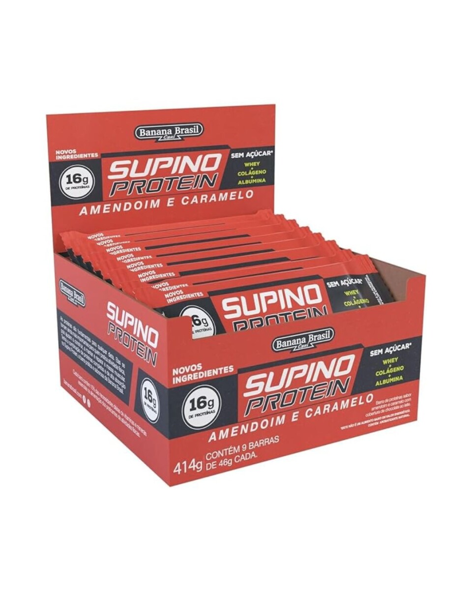 ¡OFERTA IMPERDIBLE! Protein Bar Caja x9 Sabor Caramelo Banana Brasil Supino 