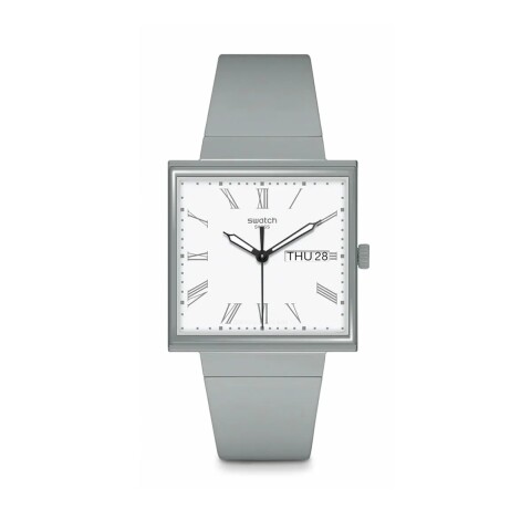 Reloj Swatch SO34M700 "What If…Gray?" unisex, con caja cuadrada de biocerámica Reloj Swatch So34m700 "what If…gray?" Unisex, Con Caja Cuadrada De Biocerámica