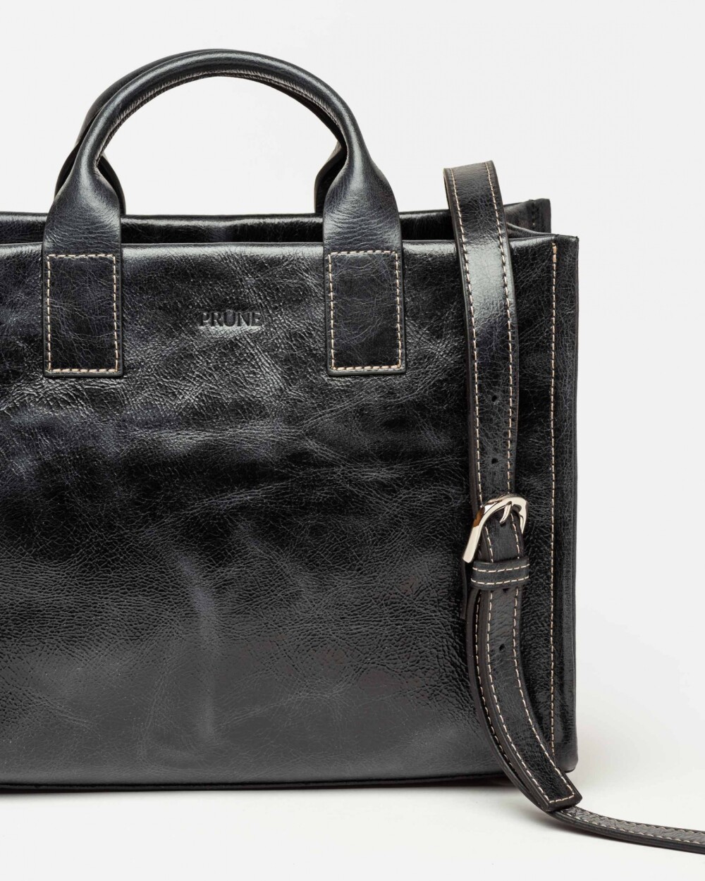 Cartera de mano Capri en cuero arrugado Negro