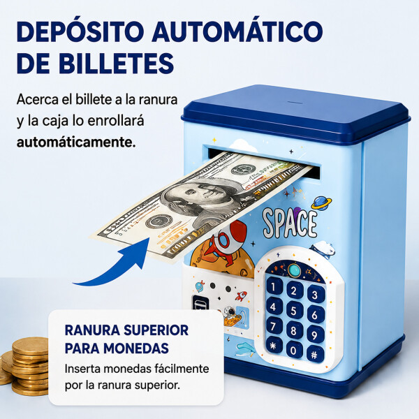 Alcancía Infantil Caja Fuerte Juguete Con Sonido Luces Variante Color Azul