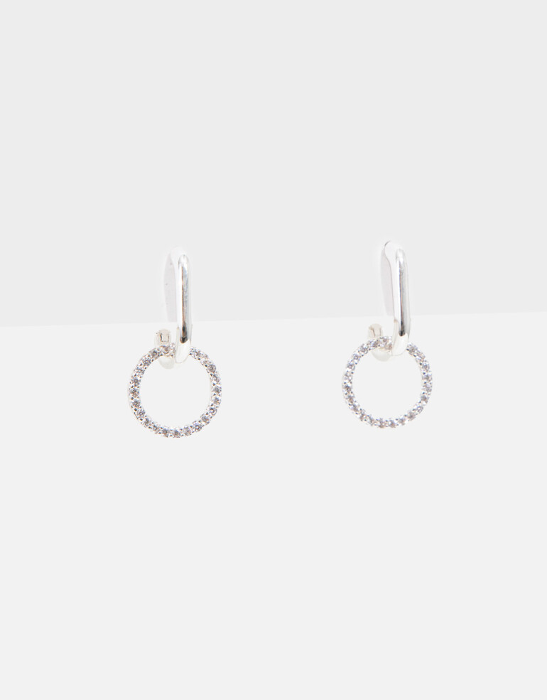Aros Argollas Strass Argollas Con Cubic - Plateado