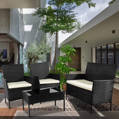 Juego Jardin Rattan 3 Sillones + Mesa Calidad Hts Negro