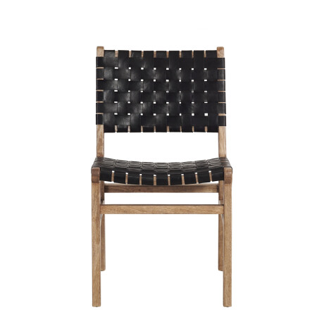 SILLA DE COMEDOR CUERO-Y-MADERA NEGRO TRAMA
