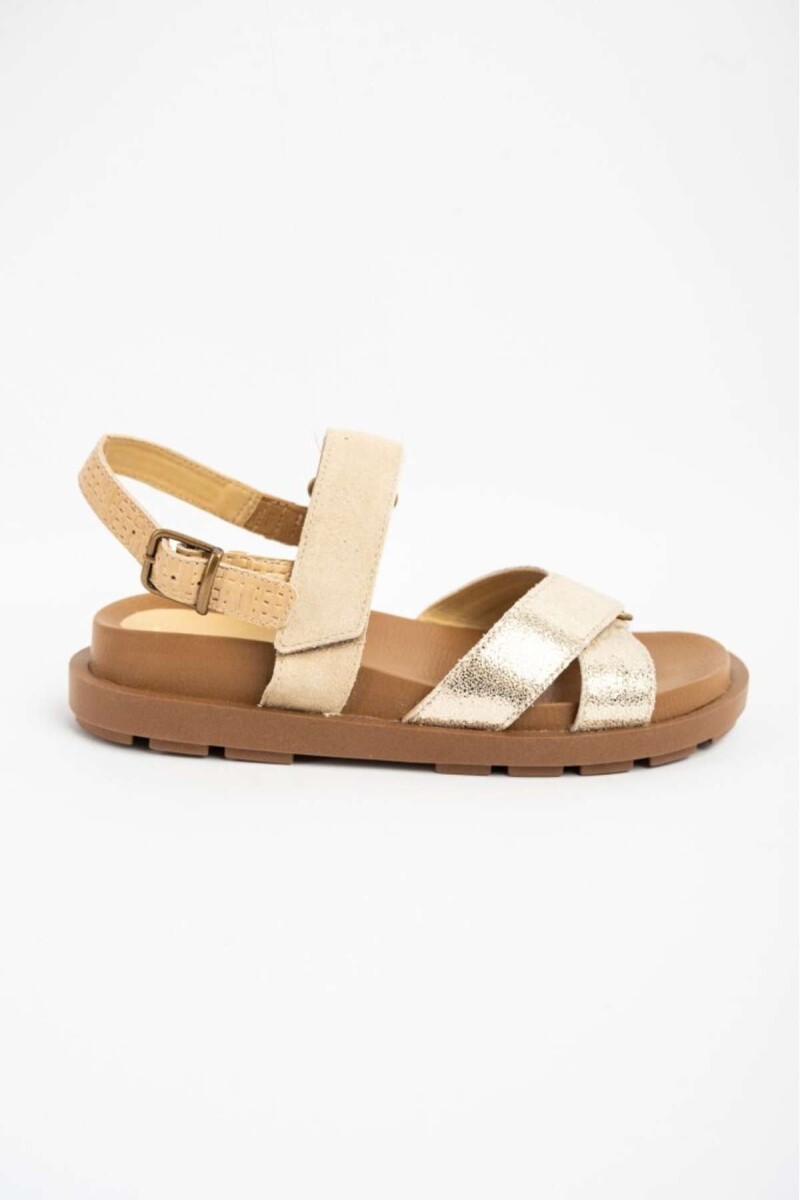 Sandalias Track Camel Dorado Cuero - Nácar 