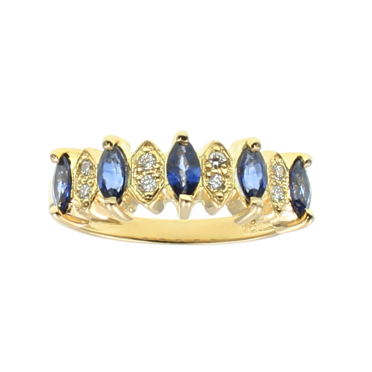 Anillo Marquise en oro amarillo 18k con brillantes y zafiros 