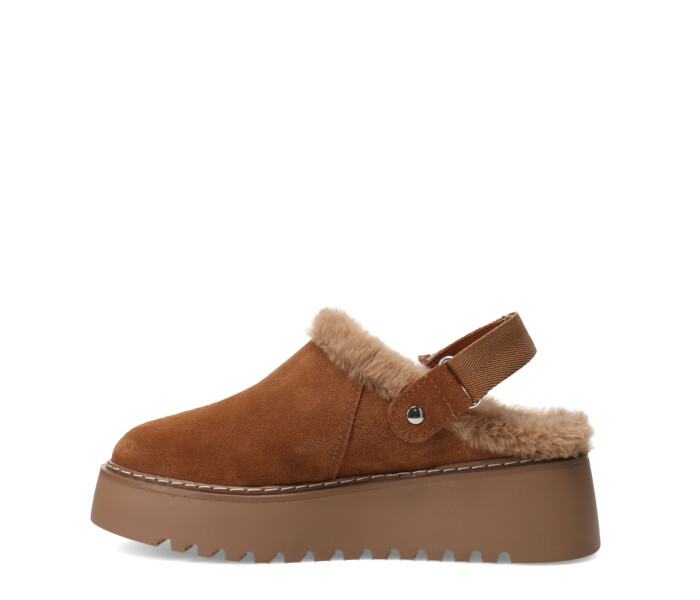 Zueco de Mujer Bottero Con Piel Y Tira Trasera Marrón Camel