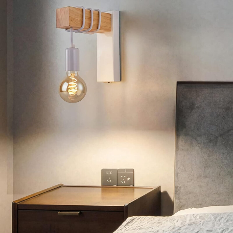 Aplique Colgante Portalámparas Metal Madera Vintage Negro Blanco