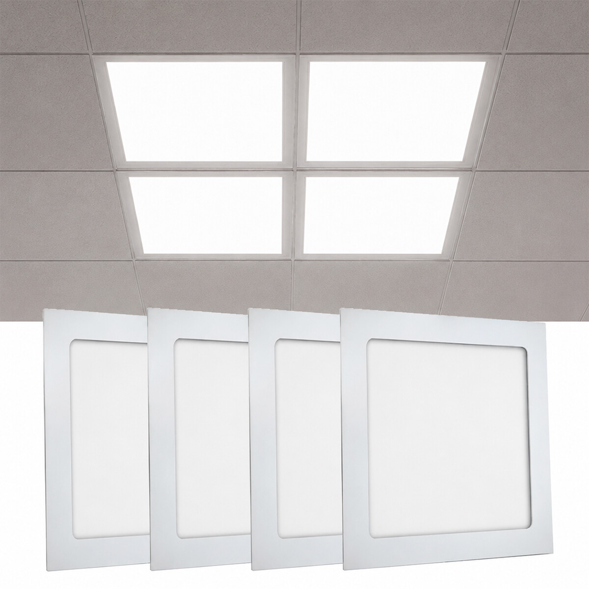 Panel De Techo Pack X4 Plafón Cuadrado Luz Blanco Blanco 
