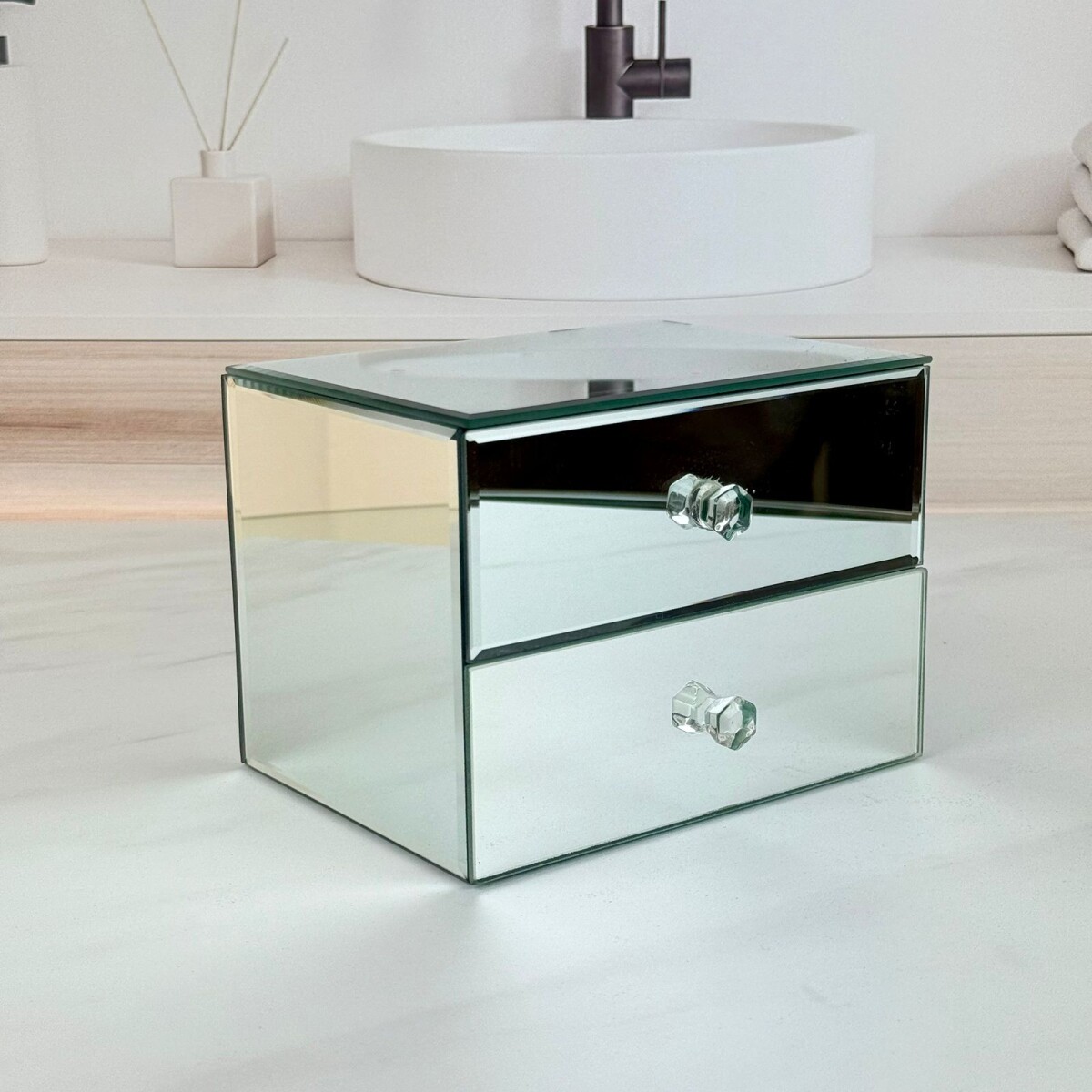 Joyero Box 2 Cajones Espejado Largo 16cm x Ancho 12cm x Alto 12cm 