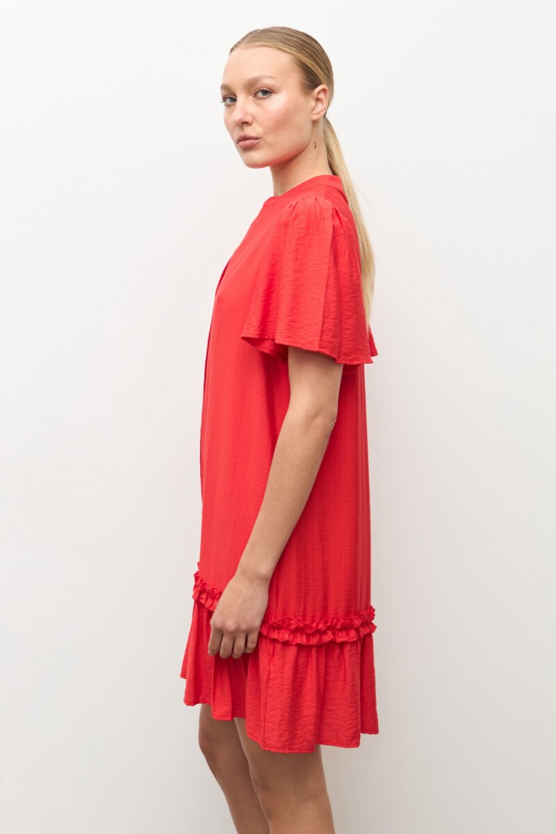 Vestido midi con volados rojo