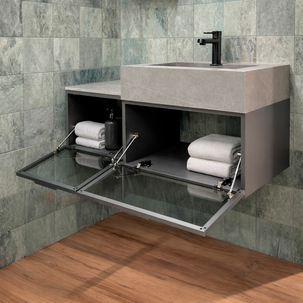 CONJUNTO DE BAÑO HABITARE MODELO SY1086-100 / MUEBLE + BACHA + ESPEJO CIRCULAR C/ LUZ LED - 100 cm Conjunto De Baño Habitare Modelo Sy1086-100 / Mueble + Bacha + Espejo Circular C/ Luz Led - 100 Cm