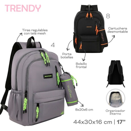 Mochila Trendy Focus On The Good con cartuchera Gris